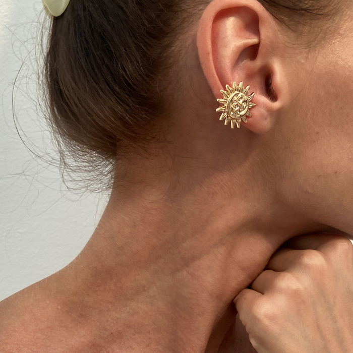 European and American Cross-Border Jewelry Vacation Style Sea Star Glossy Earring Set Simple Flower Moon Alloy Ear Clips