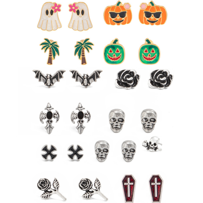 European and American Cross-Border Jewelry Dark Style Skull Bat Earrings Creative Halloween Ghost Pumpkin Quirky Earrings