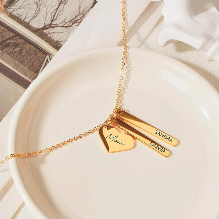 New Heart Long Bar Engraved Logo DIY Necklace Simple Heart-Shaped Personalized Stainless Steel Necklace for Women