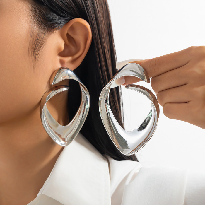 European and American Cross-Border Jewelry INS Style Wrinkled Smooth Alloy Earrings Irregular Bow Earrings Set