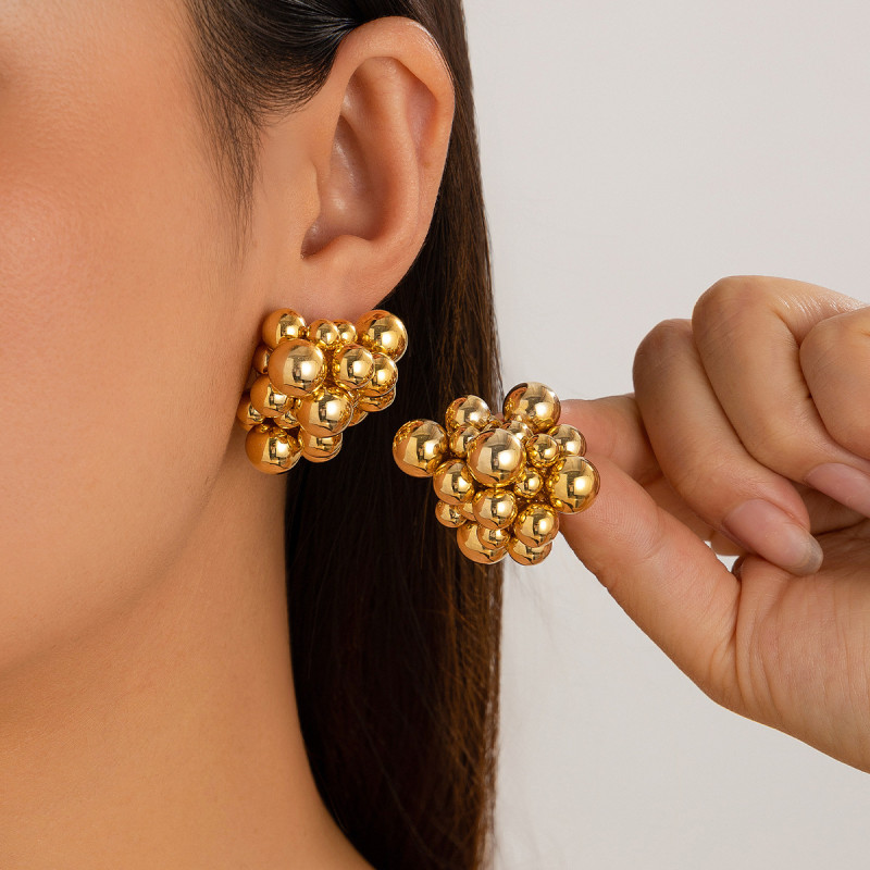 European and American Metal Style Geometric Beaded Cross-Border Earrings for Women, Exaggerated Hot-Selling Beaded Earrings, Versatile