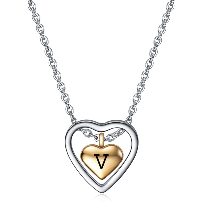 European and American Cross-Border Hot Sale Stainless Steel Fashion Versatile Hollow Double Heart Necklace Engravable Laser Logo Wholesale
