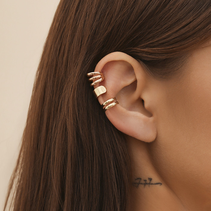 European and American Cross-Border Metal Style Double Circle Smooth Earrings Jewelry Sweet Cool Design Sense Simple Geometric Ear Clips for Women