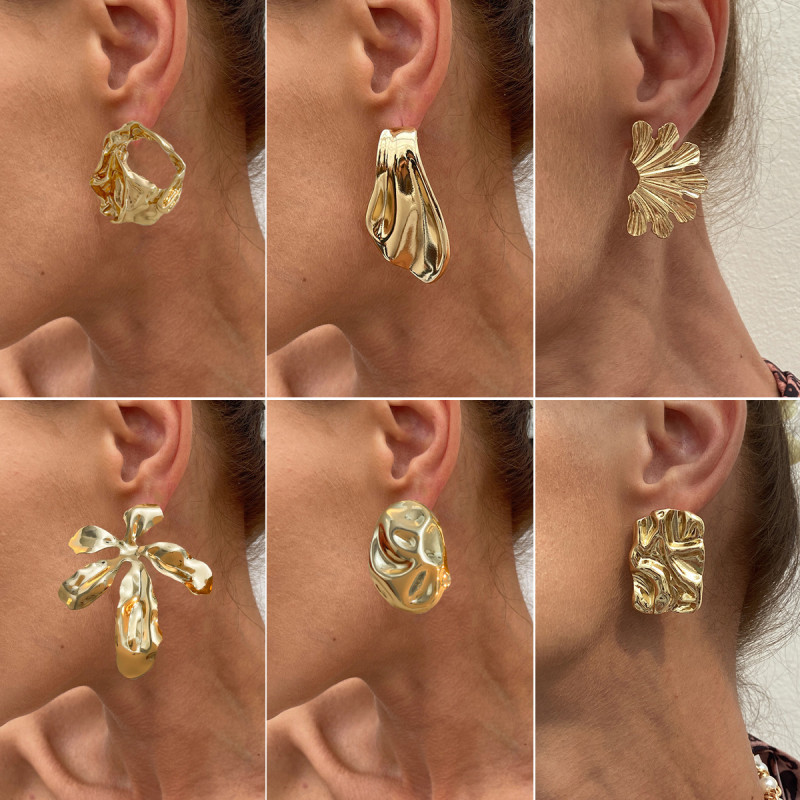 European and American Cross-Border Jewelry Personality Exaggerated Metal Flower Earrings Minimalist Irregular Pleated Geometric Stud Earrings