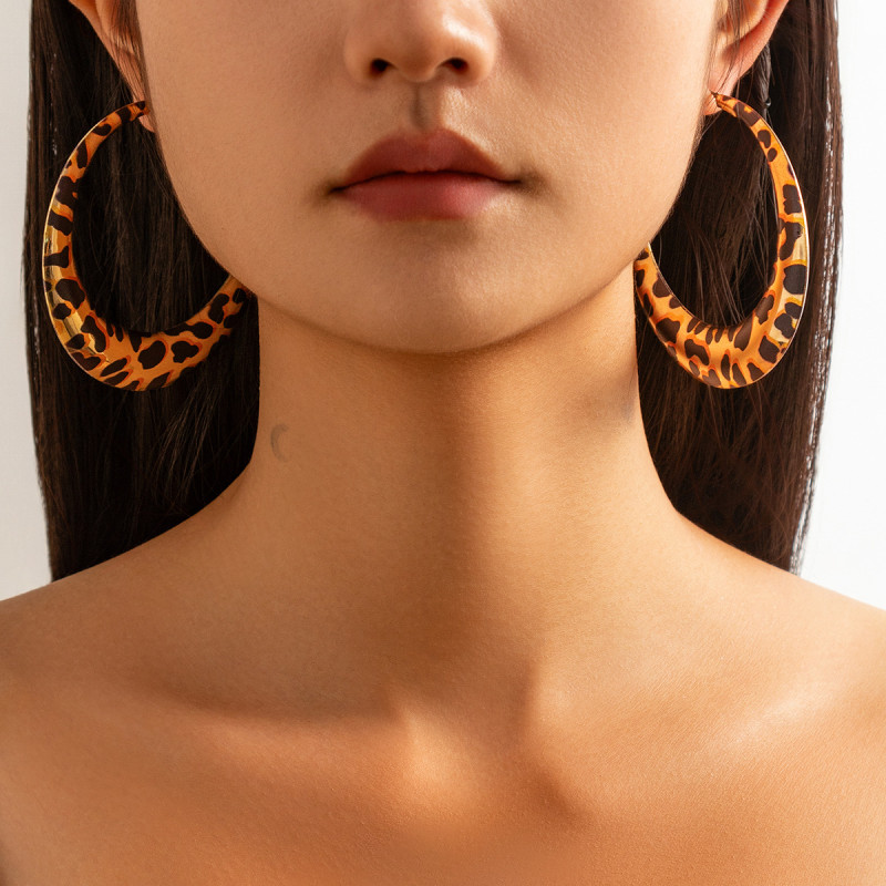 European and American Cross-Border Jewelry Exaggerated Leopard Print Large Hoop Earrings Hot Girl Design Sense Geometric Earring New Model