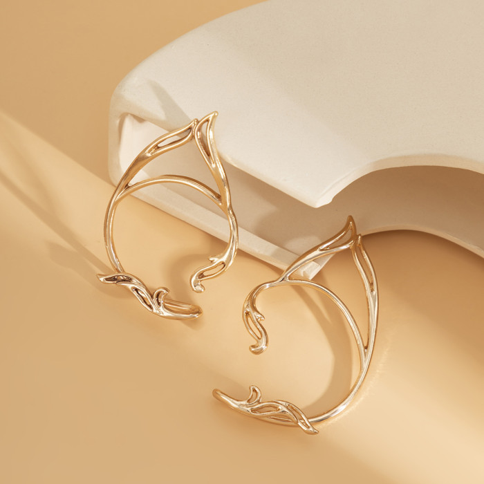 Style Simple Personality Hollow Cat Ear Sweet Cool Contour Ear Clip Niche Non-Pierced Versatile Elf Ear Hook Earrings