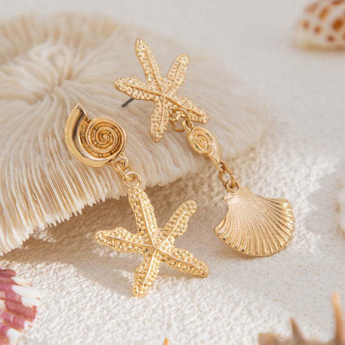 Jewelry Beach Vacation Style Starfish Scallop Pendant Earrings Design Sense Ins Metal Flower Ear Clips