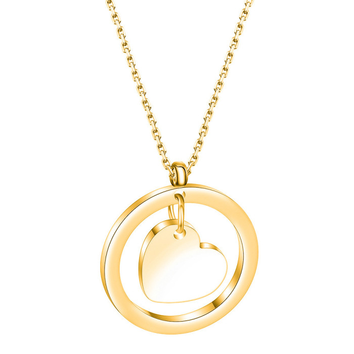 European and American Style Simple Fashion Smooth Round 15MM Hollow Heart 18K Gold Versatile Necklace with Laser Logo