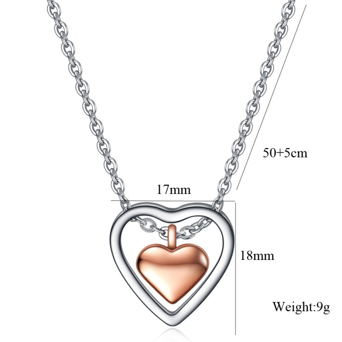 European and American Cross-Border Hot Sale Stainless Steel Fashion Versatile Hollow Double Heart Necklace Engravable Laser Logo Wholesale