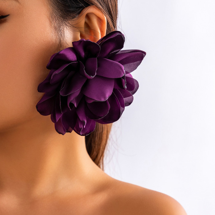 Jewelry Exaggerated Fabric Design Large Flower Earrings Summer Flower Niche Floral Earrings
