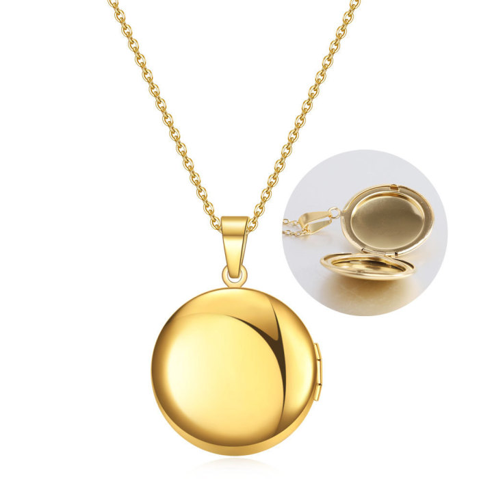 Hot Sale Fashion Photo Box Necklace Openable 27MM Round Smooth Stainless Steel Photo Box Necklace Wholesale