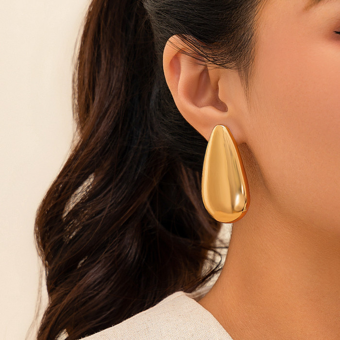 European and American Cross-Border Personality Large Smooth Matte Exaggerated Earrings Jewelry Minimalist Metal Heavy Craft Geometric Stud Earrings