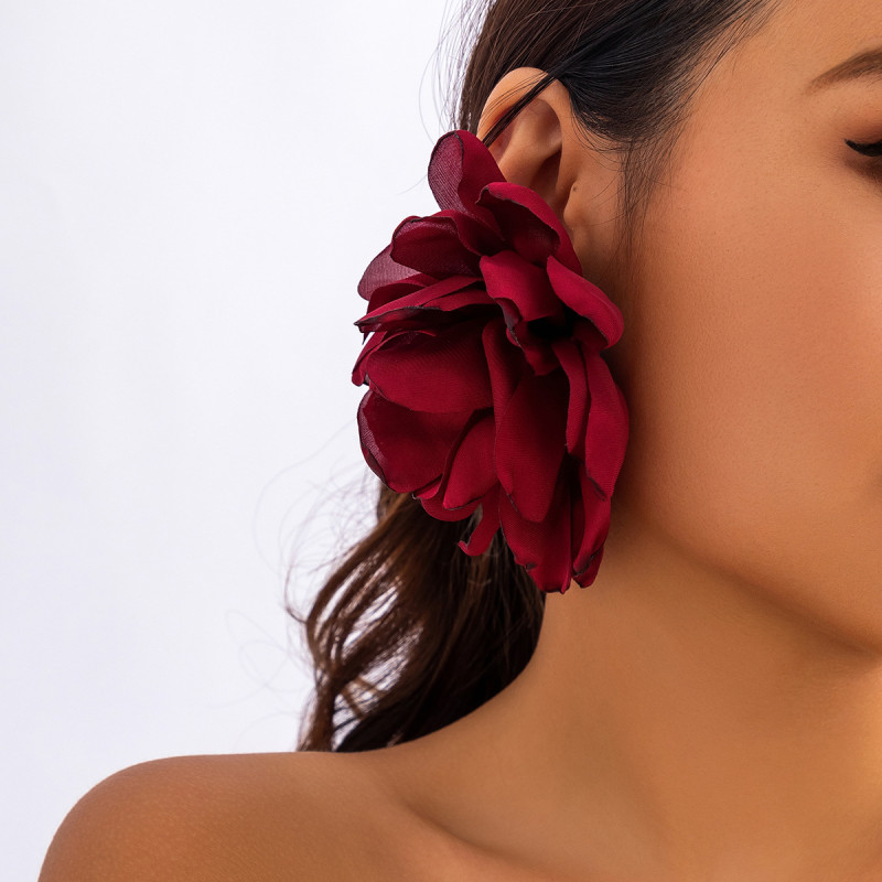 European and American Cross-Border Jewelry Exaggerated Fabric Design Large Flower Earrings Summer Flower Niche Floral Earrings