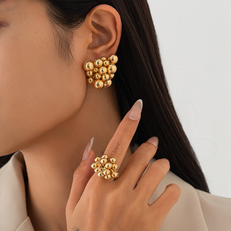 European and American Cross-Border Jewelry Fashion Geometric Alloy Earrings for Women High-End CCB Beaded Earring Set New Arrival