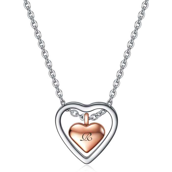 European and American Cross-Border Hot Sale Stainless Steel Fashion Versatile Hollow Double Heart Necklace Engravable Laser Logo Wholesale