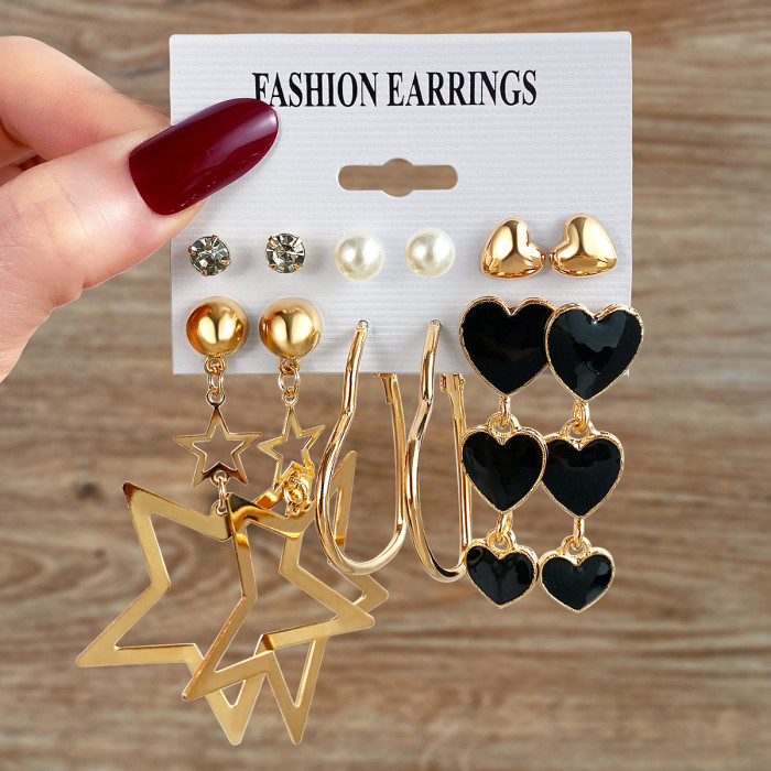 Metal Colorful Rice Bead Hoop Earrings Geometric Round Pearl Stud Earrings Vintage Earring Set 6-Piece Set for Women,...