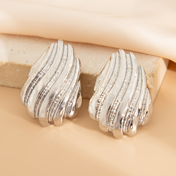 European and American Cross-Border Jewelry INS Style Wrinkled Smooth Alloy Earrings Irregular Bow Earrings Set