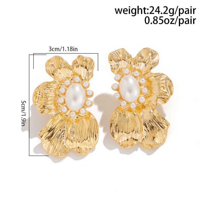 Jewelry Exaggerated Metal Ginkgo Leaf Earrings Trendy Sweet Cool Style Shell Pattern Earrings