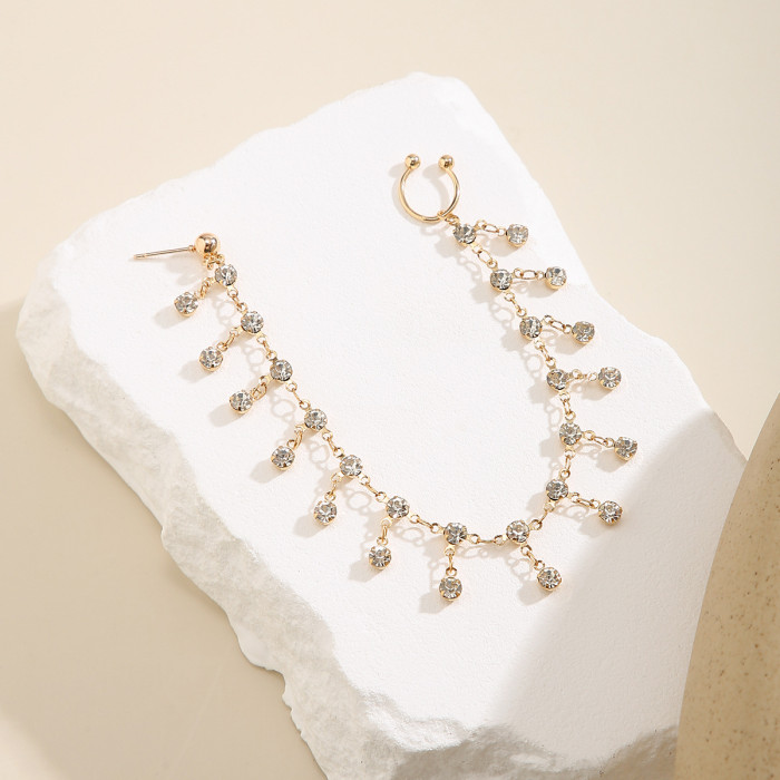 Ethnic Style Piercing Jewelry Earrings Women's Chain Nose Stud Stage No Piercing Rhinestone Tassel Nose Ring