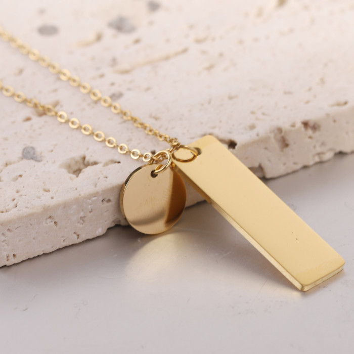 European and American Cross-Border New Heart 12MM Long Bar 10MM Engraved Laser Necklace Simple Round Stainless Steel Necklace for Women