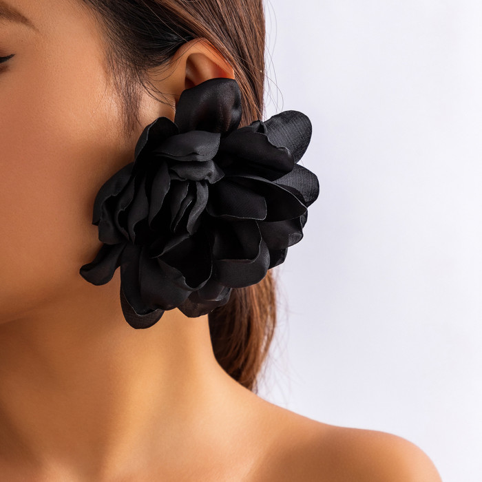 Jewelry Exaggerated Fabric Design Large Flower Earrings Summer Flower Niche Floral Earrings