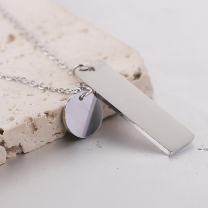 European and American Cross-Border New Heart 12MM Long Bar 10MM Engraved Laser Necklace Simple Round Stainless Steel Necklace for Women