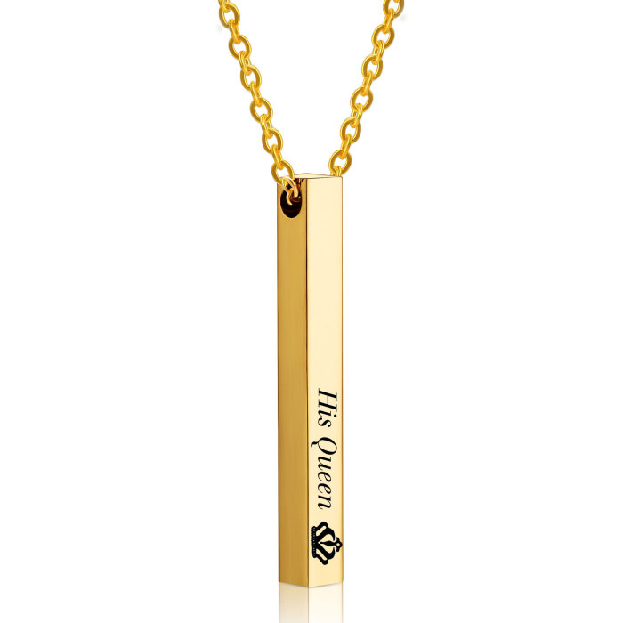 Simple Fashion Her King His Queen Crown Pendant 40MM Long Strip Three-Dimensional Necklace Wholesale
