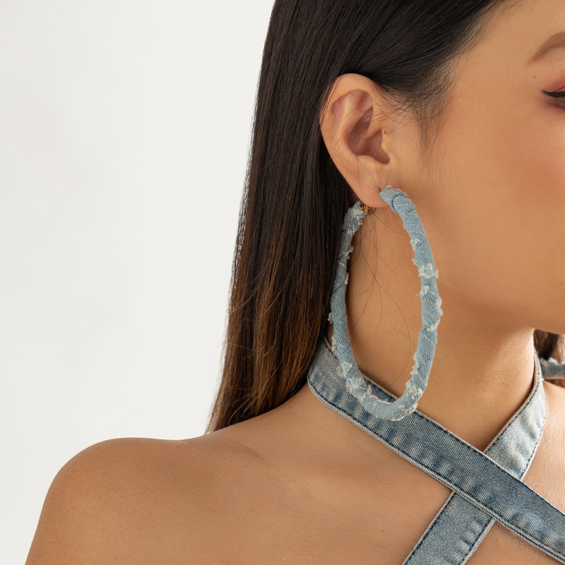 European and American Cross-Border Jewelry Niche Design Sweet Cool Geometric Hoop Earrings French Style Simple Denim Earrings