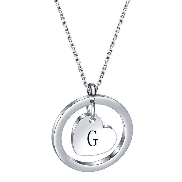 304 Stainless Steel 26 Letters Round Hollow Heart Initial Necklace Name Engraving Couple Gift Necklace