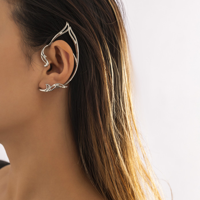 Style Simple Personality Hollow Cat Ear Sweet Cool Contour Ear Clip Niche Non-Pierced Versatile Elf Ear Hook Earrings
