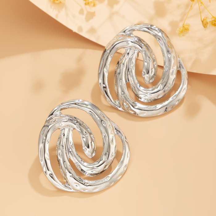 European and American Style Geometric Spiral Conch Symbol Design Sense Earrings for Women Simple Exaggerated Earrings Cross-Border Ear Jewelry
