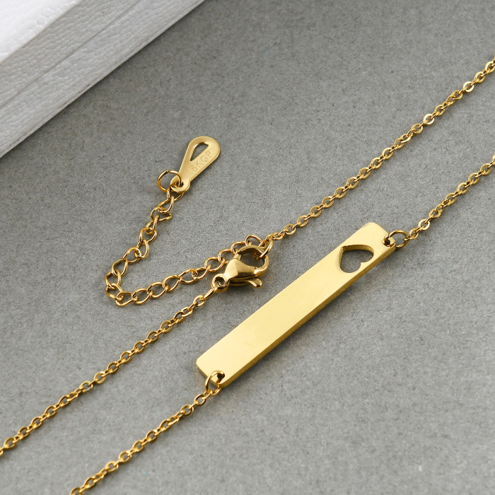 European and American Cross-Border Hot Sale Simple 31MM Personalized Long Hollow Heart Stainless Steel Necklace Laser Logo Wholesale