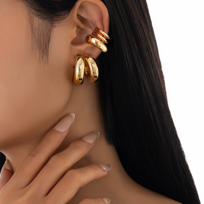 Jewelry INS Style C-Shaped Hoop Ear Clip Set Simple Alloy Smooth Surface Non-Pierced Ear Clip New Model, Earrings