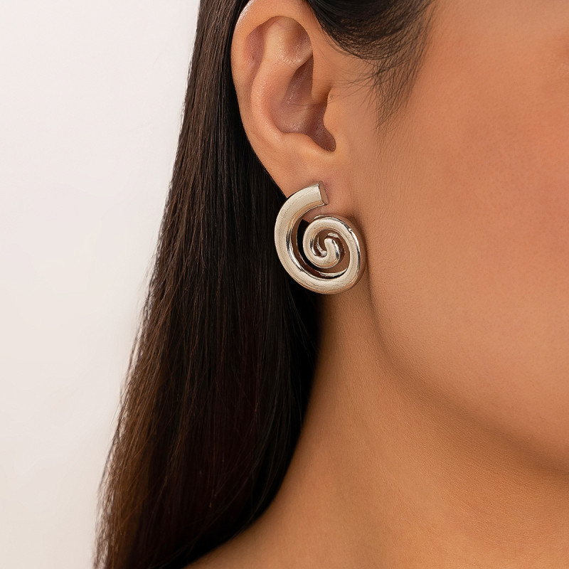 European and American Style Geometric Spiral Conch Symbol Design Sense Earrings for Women Simple Exaggerated Earrings Cross-Border Ear Jewelry