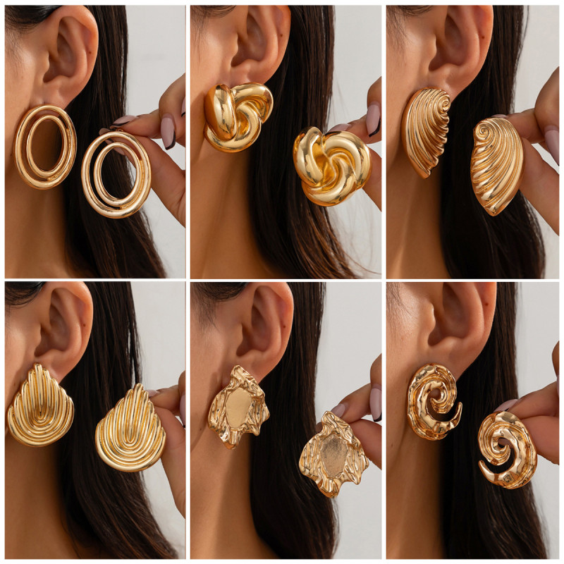 European and American Cross-Border Jewelry Fashionable Hollow Double Circle Alloy Earrings Simple Irregular Earring Set