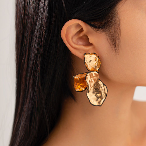 European and American Cross-Border Jewelry Exaggerated Personality Metallic Leaf Earrings Irregular Wrinkled Texture Leaf Earrings
