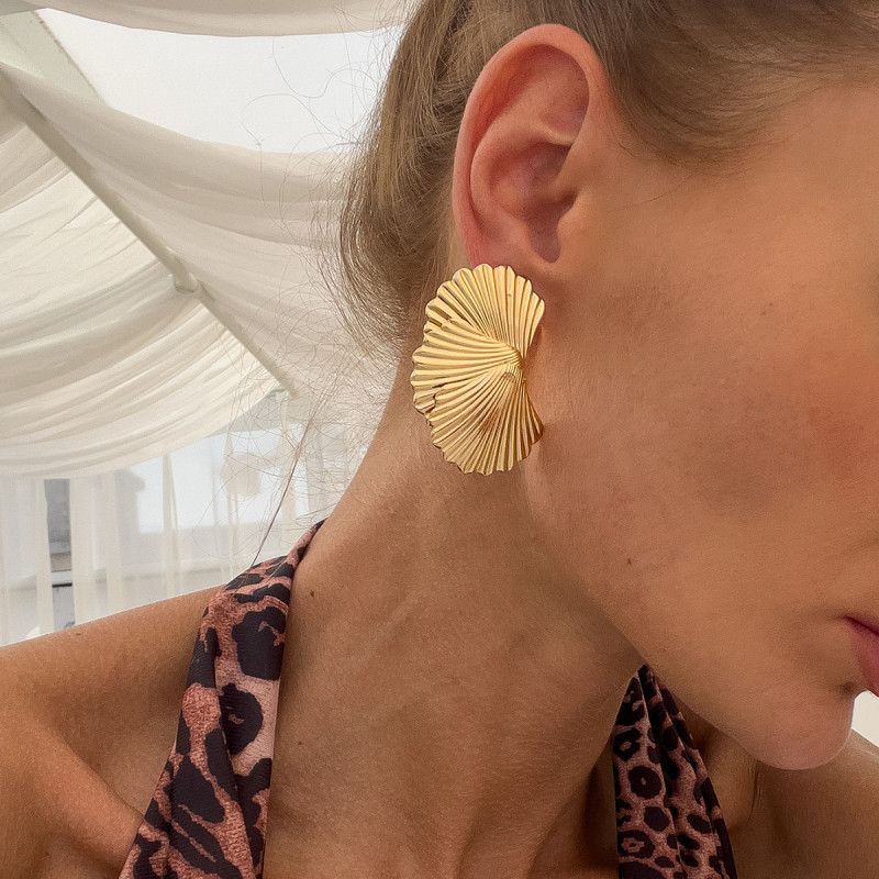 European and American Cross-Border Jewelry High-End Textured Metal Shell Earrings Ocean Series Exaggerated Earrings Glossy