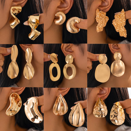 European and American Cross-Border Jewelry INS Foldable Water Drop Pendant Earrings Irregular Geometric Hammered Surface Earring Set