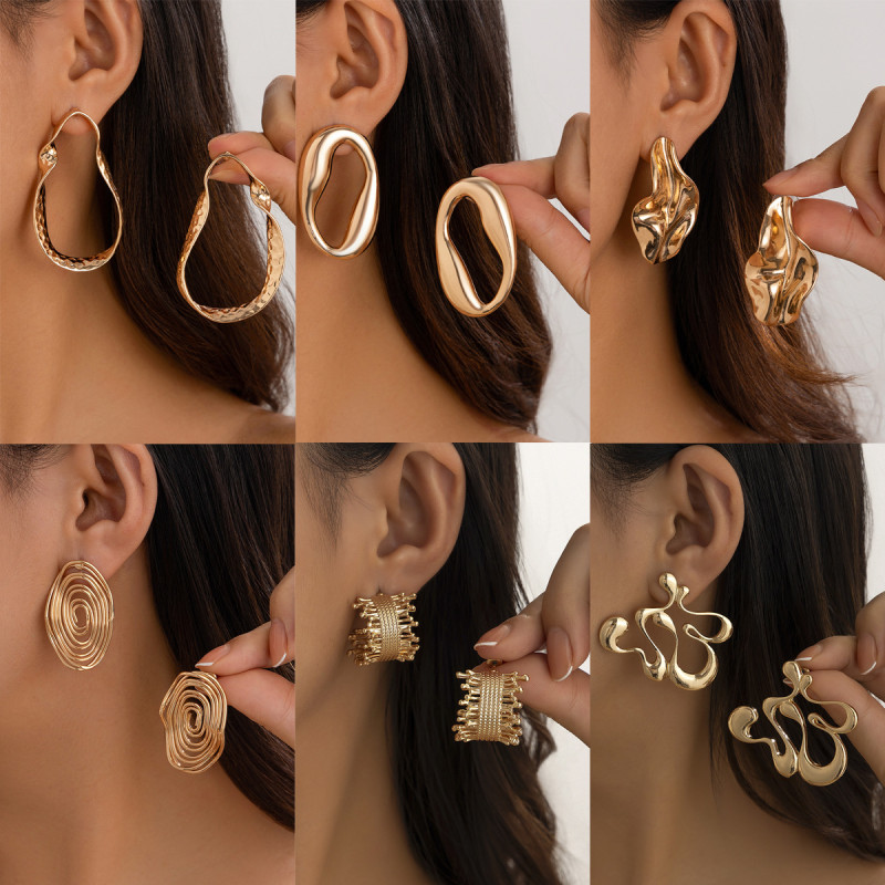 European and American Cross-Border Jewelry Irregular Hollow Twisted Hoop Earrings Geometric Alloy Simple Style Earrings
