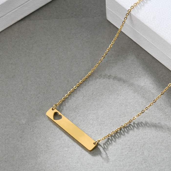 European and American Cross-Border Hot Sale Simple 31MM Personalized Long Hollow Heart Stainless Steel Necklace Laser Logo Wholesale