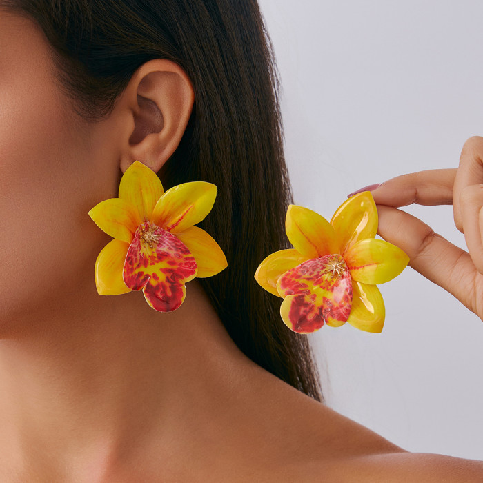 European and American Cross-Border Jewelry INS Sweet Style Three-Dimensional Flower Leather Wax Thread Necklace Simple Fashion Fabric Flower Earrings
