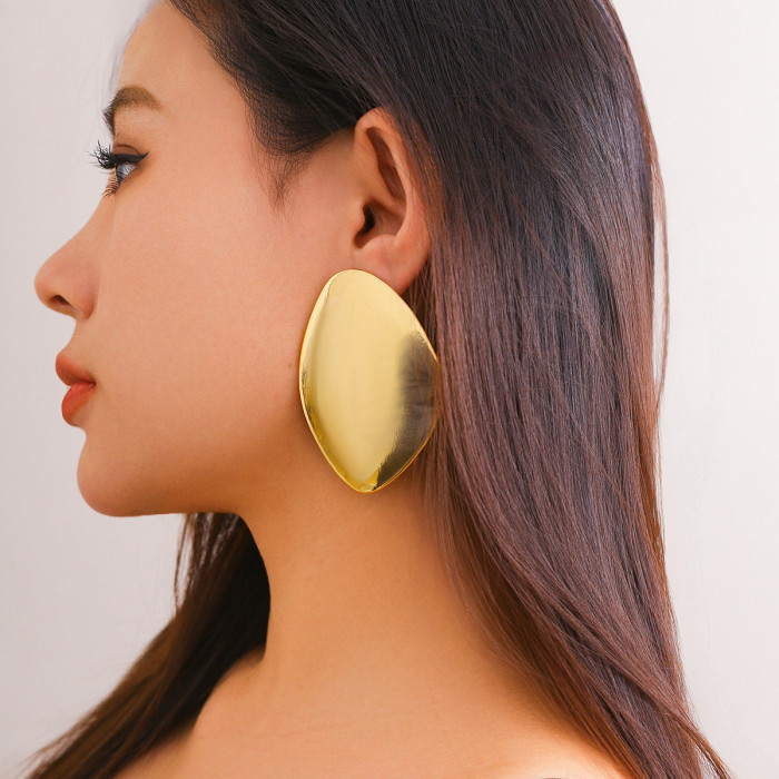 European and American Cross-Border Personality Large Smooth Matte Exaggerated Earrings Jewelry Minimalist Metal Heavy Craft Geometric Stud Earrings