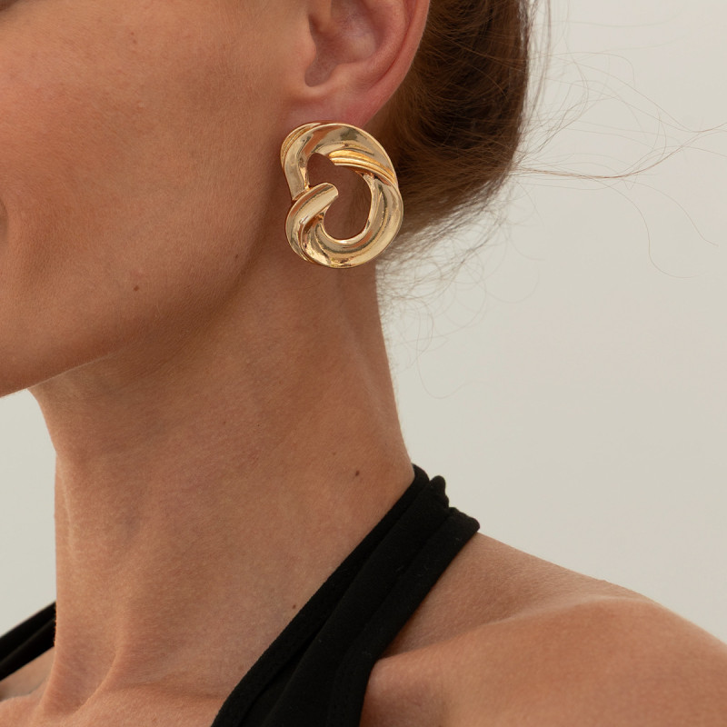 European and American Cross-Border Jewelry Personality Exaggerated Metal Flower Earrings Minimalist Irregular Pleated Geometric Stud Earrings