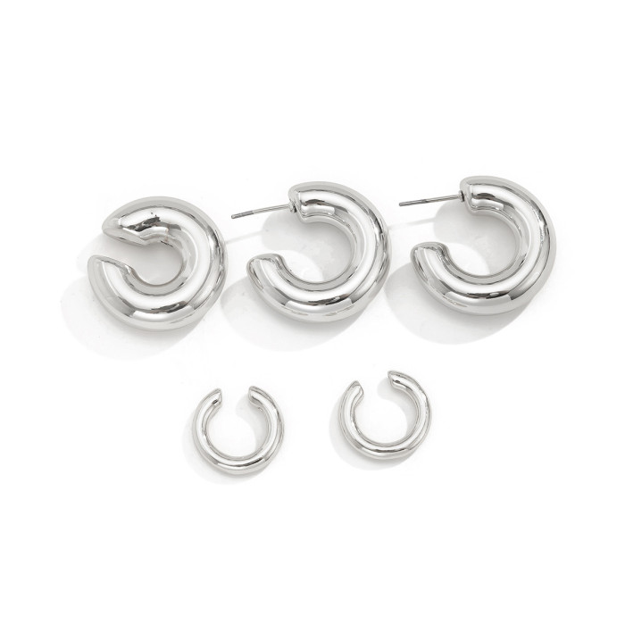 Jewelry INS Style C-Shaped Hoop Ear Clip Set Simple Alloy Smooth Surface Non-Pierced Ear Clip New Model, Earrings