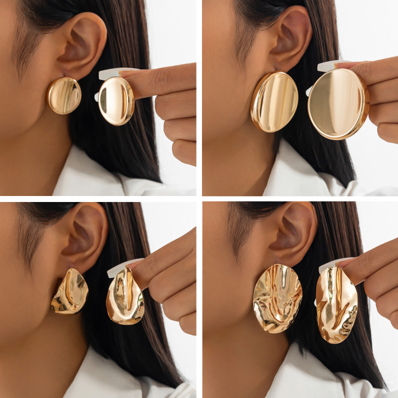 European and American Cross-Border Jewelry Exaggerated Irregular Oval Earrings Ins Style Metallic Wrinkled Earrings Smooth Surface