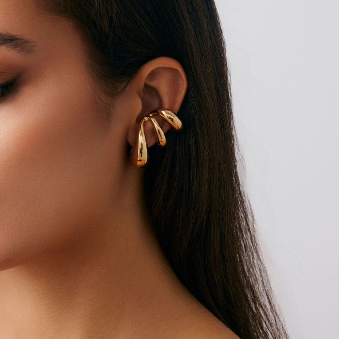 European and American Cross-Border Jewelry Minimalist Style High-End C-Shaped Bread Ear Clips Simple Geometric Spiral Water Drop Open Ear Cuffs