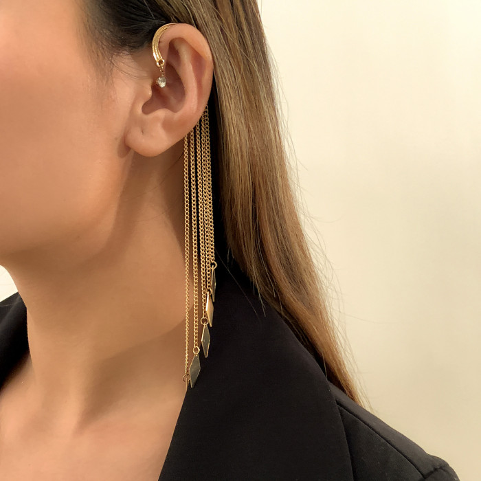 Pearl Tassel Ear Cuff Without Piercing Exaggerated Alloy Rivet Single Personality Ear Bone Clip Trendy Tassel, Bracelets