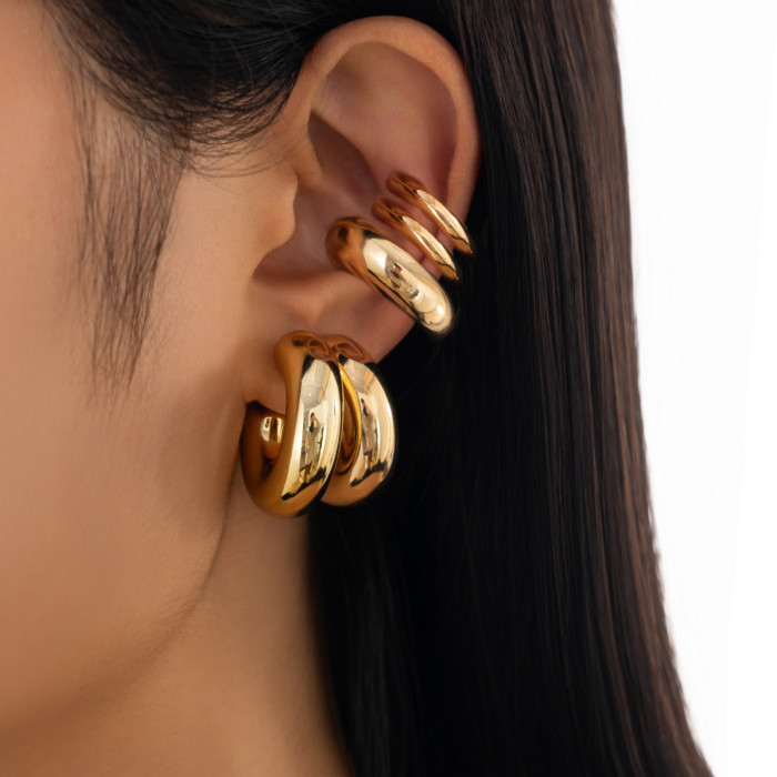 Jewelry INS Style C-Shaped Hoop Ear Clip Set Simple Alloy Smooth Surface Non-Pierced Ear Clip New Model, Earrings