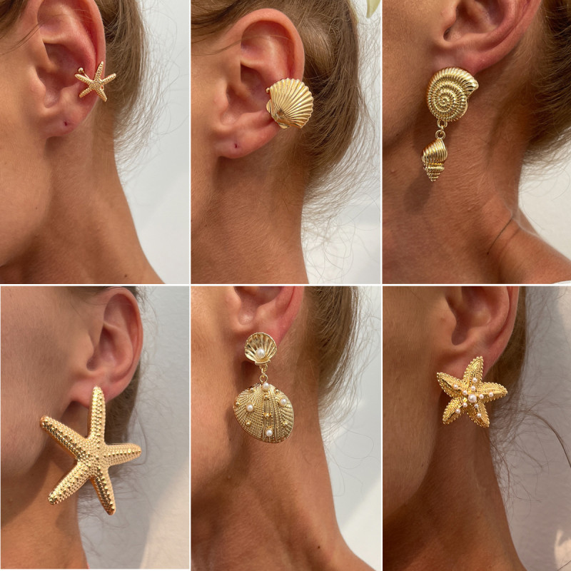 European and American Cross-Border Jewelry Ocean Style Party Exaggerated Star Earrings Personality Vacation Beach Starfish Metal Earrings
