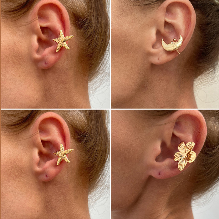 European and American Cross-Border Jewelry Vacation Style Sea Star Glossy Earring Set Simple Flower Moon Alloy Ear Clips